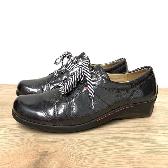 Wolky Sydney Lace Up Oxford‎ Shoes Size 41/10 Patent Leather Pewter Grey Comfort - Picture 1 of 10